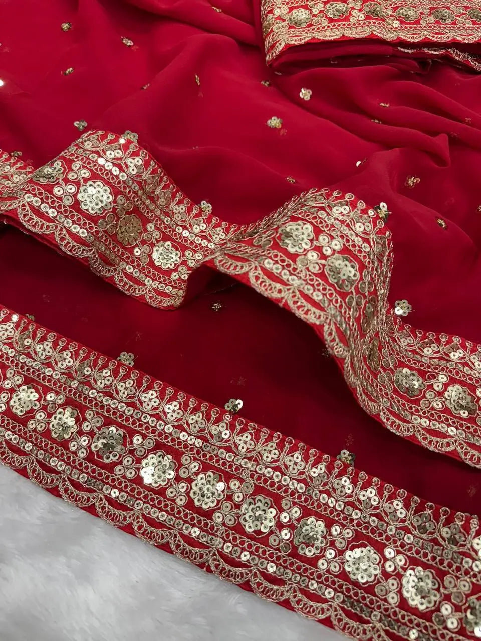 Pure Georgette Embroidered Saree With Designer Blouse