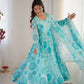 Pure Georgette Floral Print Partywear Gown Set