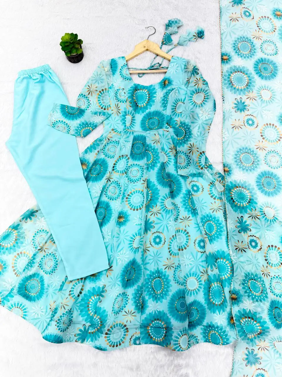 Pure Georgette Floral Print Partywear Gown Set