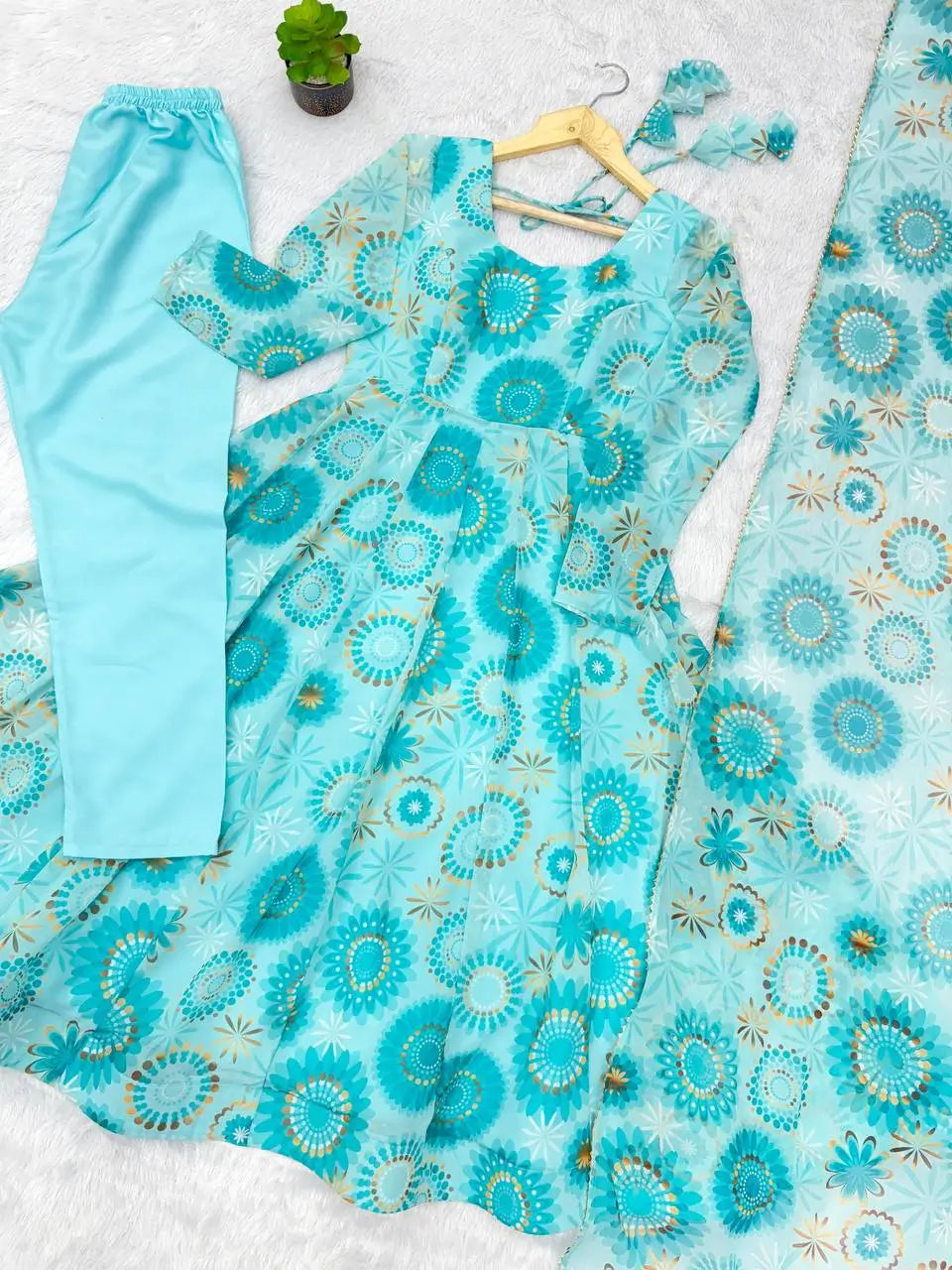 Pure Georgette Floral Print Partywear Gown Set