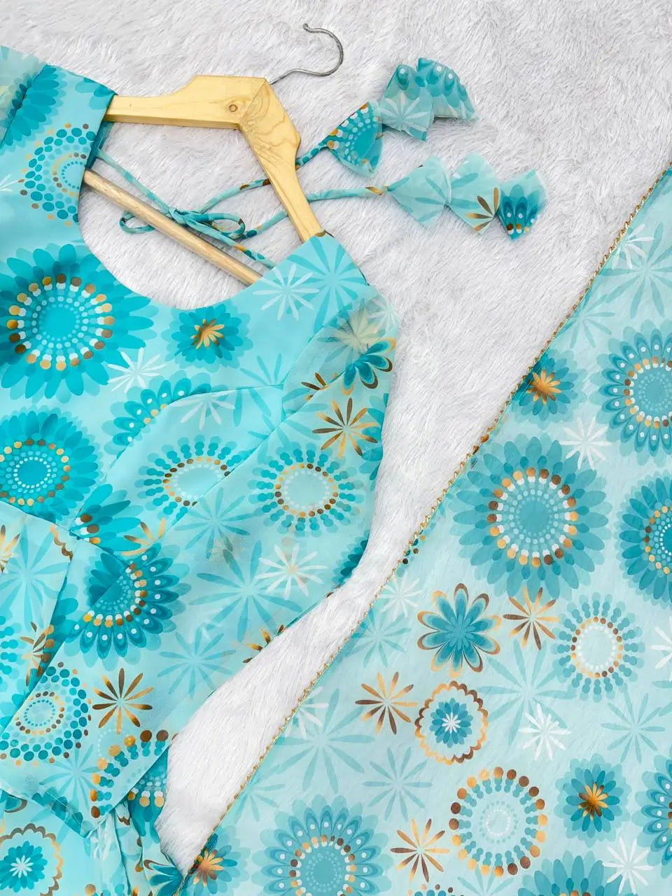 Pure Georgette Floral Print Partywear Gown Set