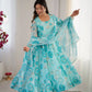 Pure Georgette Floral Print Partywear Gown Set
