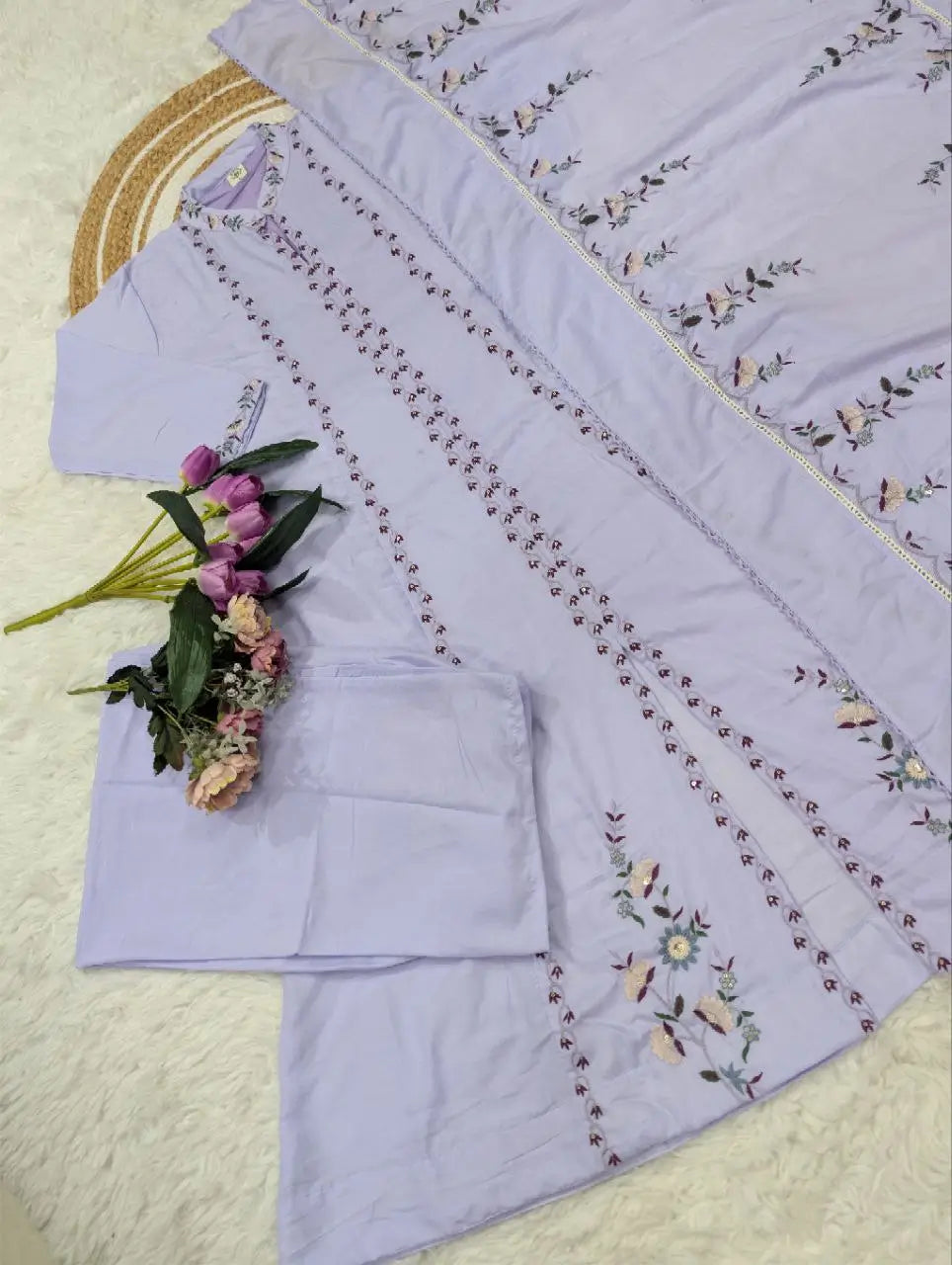Pure Muslin Cotton Embroidered Kurta Set with Dupatta