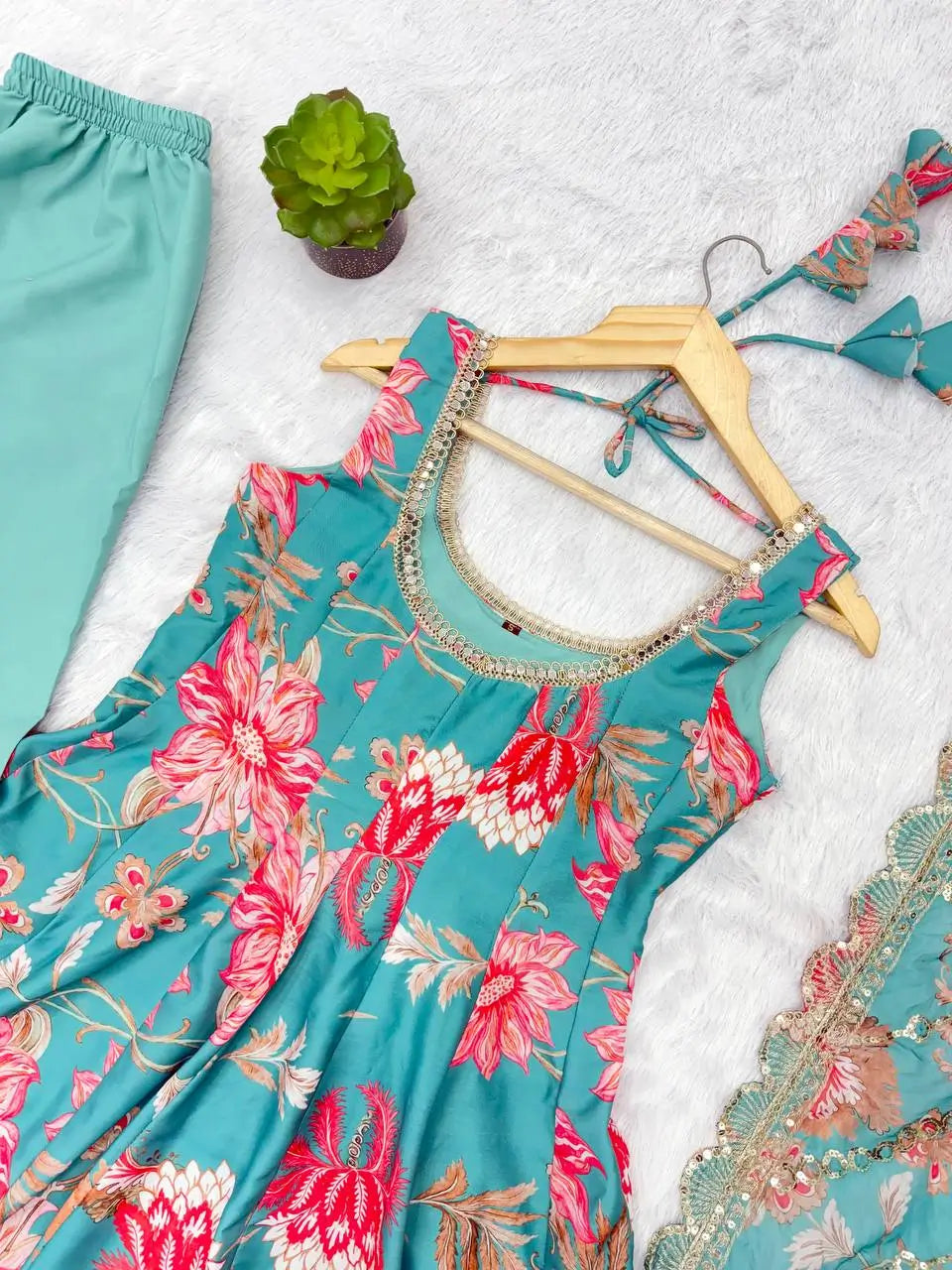 Pure Muslin Floral Print Partywear Gown Set