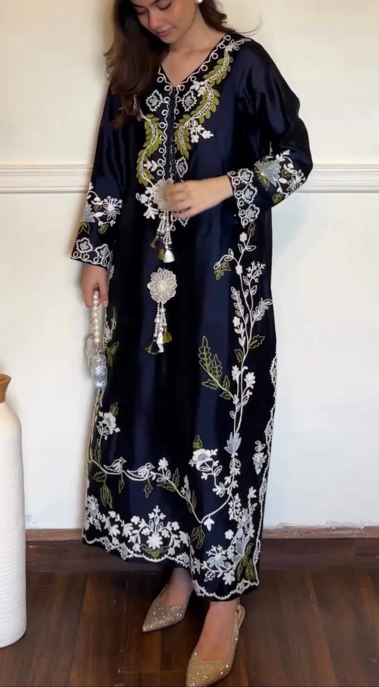 Pure Muslin Floral Print Partywear Gown Set