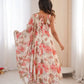 Pure Muslin Floral Print Partywear Gown Set