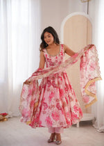 Pure Muslin Floral Print Partywear Gown Set