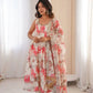 Pure Muslin Floral Print Partywear Gown Set