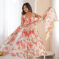Pure Muslin Floral Print Partywear Gown Set