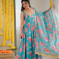 Pure Muslin Floral Print Partywear Gown Set