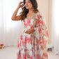 Pure Muslin Floral Print Partywear Gown Set