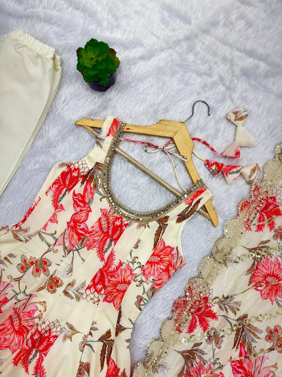 Pure Muslin Floral Print Partywear Gown Set