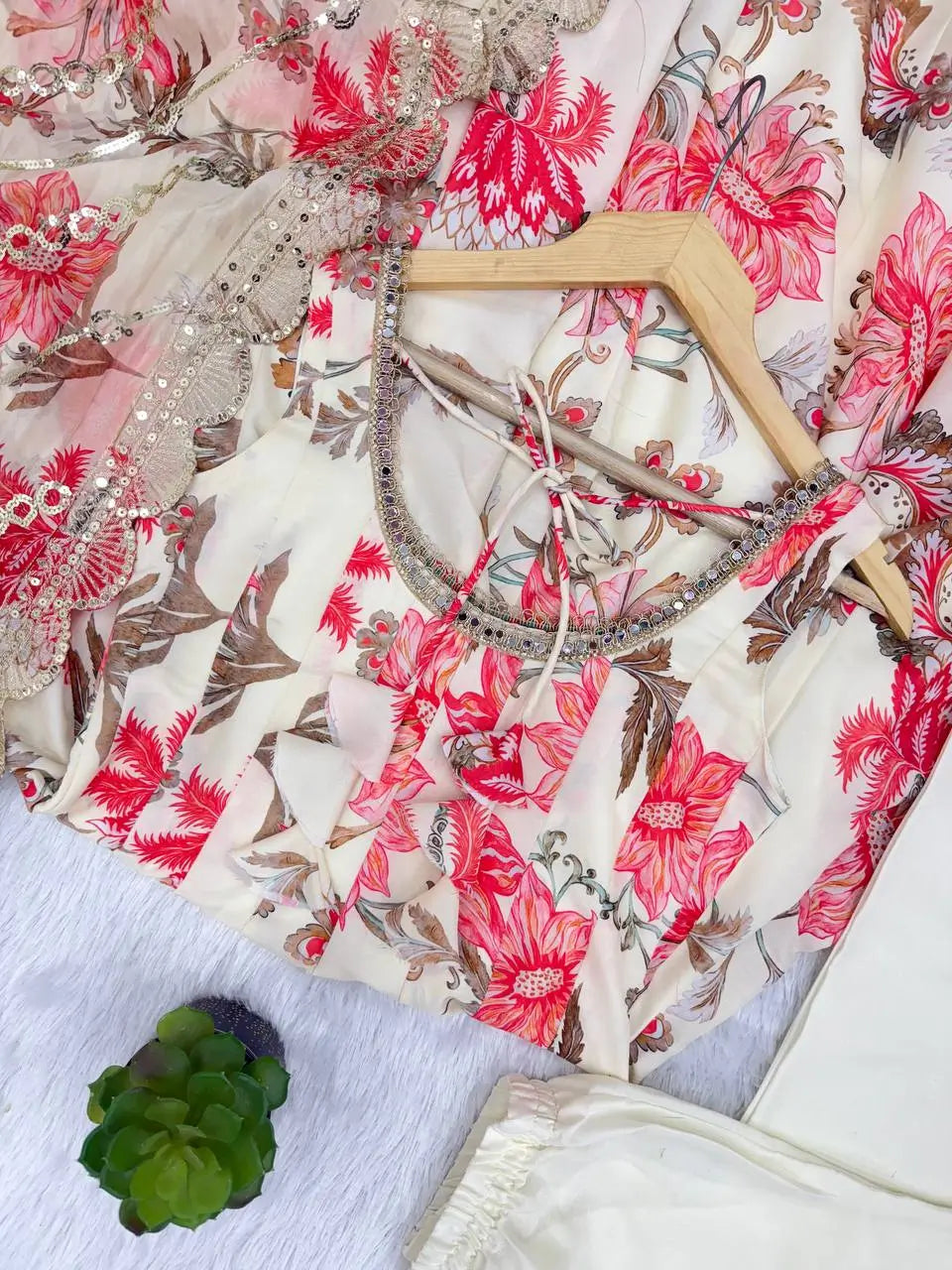 Pure Muslin Floral Print Partywear Gown Set