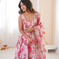 Pure Muslin Floral Print Partywear Gown Set