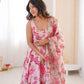Pure Muslin Floral Print Partywear Gown Set