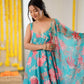 Pure Muslin Floral Print Partywear Gown Set