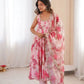 Pure Muslin Floral Print Partywear Gown Set