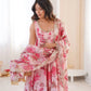 Pure Muslin Floral Print Partywear Gown Set