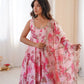 Pure Muslin Floral Print Partywear Gown Set