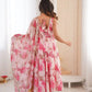Pure Muslin Floral Print Partywear Gown Set