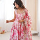 Pure Muslin Floral Print Partywear Gown Set
