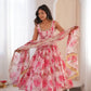 Pure Muslin Floral Print Partywear Gown Set