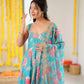 Pure Muslin Floral Print Partywear Gown Set