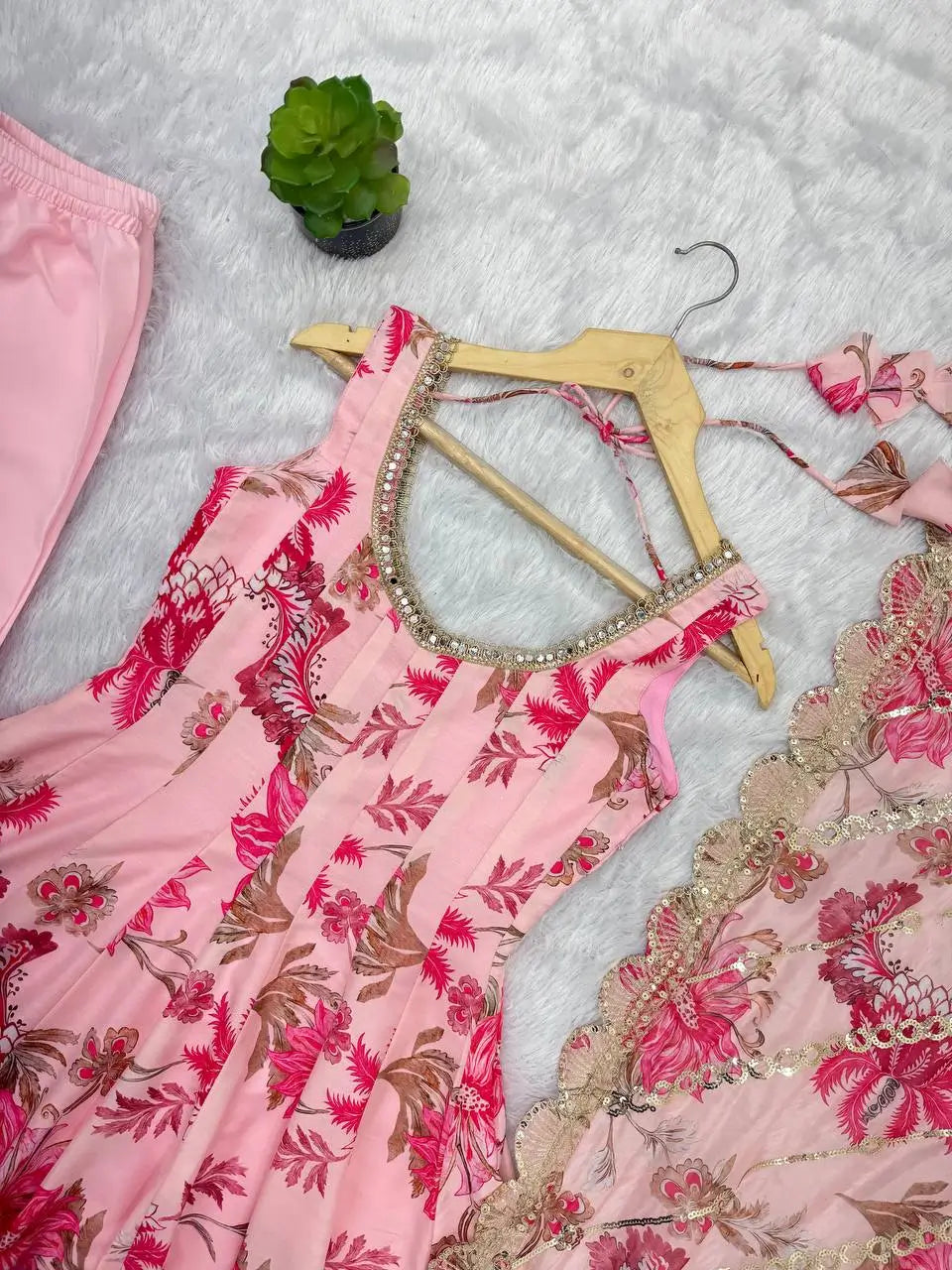 Pure Muslin Floral Print Partywear Gown Set