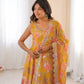 Pure Muslin Floral Print Partywear Gown Set