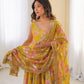 Pure Muslin Floral Print Partywear Gown Set