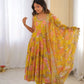 Pure Muslin Floral Print Partywear Gown Set