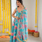 Pure Muslin Floral Print Partywear Gown Set