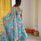 Pure Muslin Floral Print Partywear Gown Set