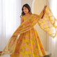 Pure Muslin Floral Print Partywear Gown Set