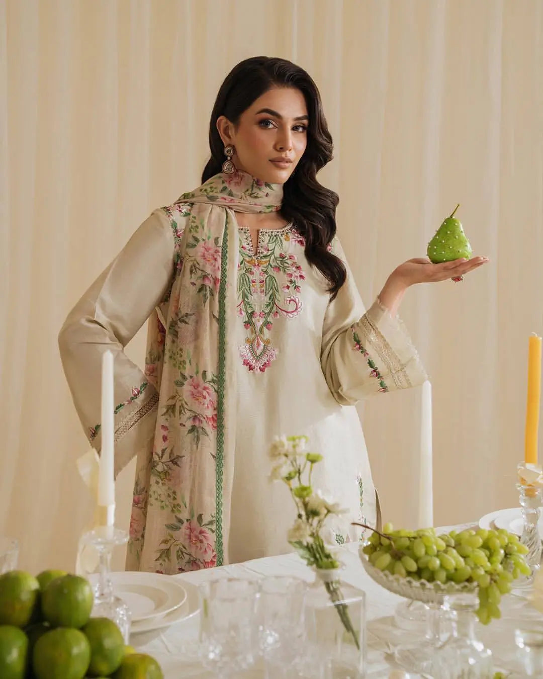 Pure Natural Crepe Embroidered Suit Set with Farshi Plazzo & Digital Print Dupatta – Festive & Party Wear