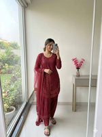 Pure Natural Crepe Farshi Palazzo Set with 3 mm Sequence Embroidery and Organza Dupatta