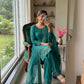 Pure Natural Crepe Farshi Palazzo Set with 3 mm Sequence Embroidery and Organza Dupatta
