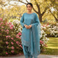 Pure Natural Crepe Farshi Palazzo Set with 3 mm Sequence Embroidery and Organza Dupatta
