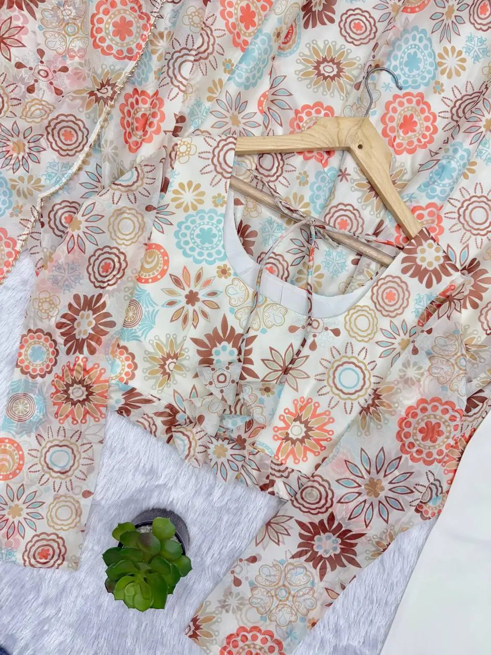 Pure Organza Floral Print Festive Gown Set