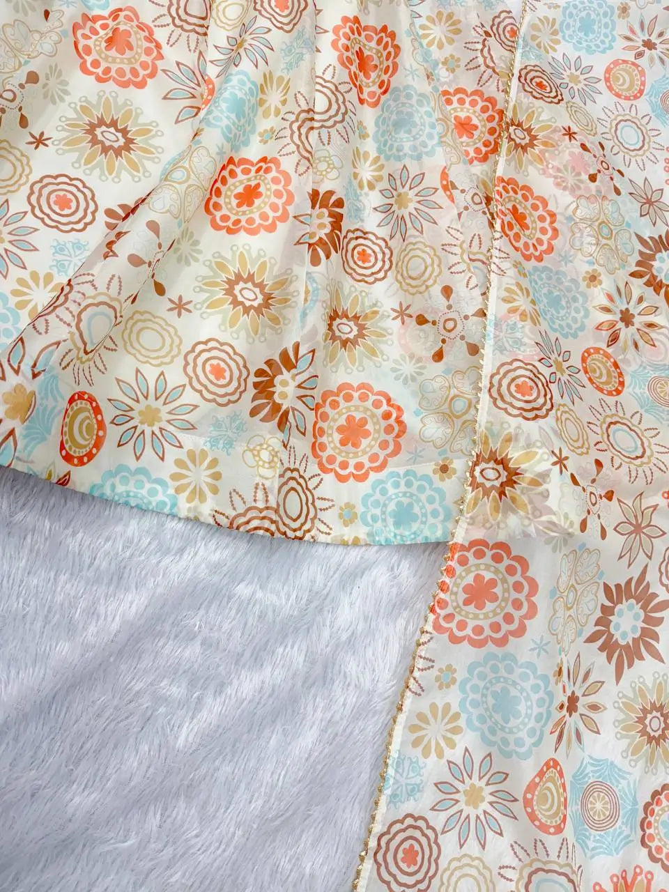 Pure Organza Floral Print Festive Gown Set