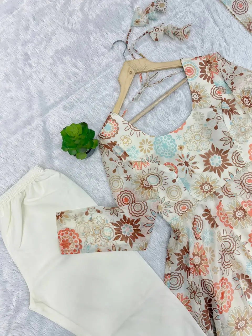 Pure Organza Floral Print Festive Gown Set