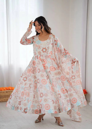Pure Organza Floral Print Festive Gown Set