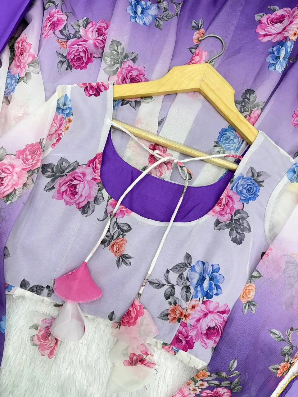 Pure Organza Floral Print Partywear Gown Set