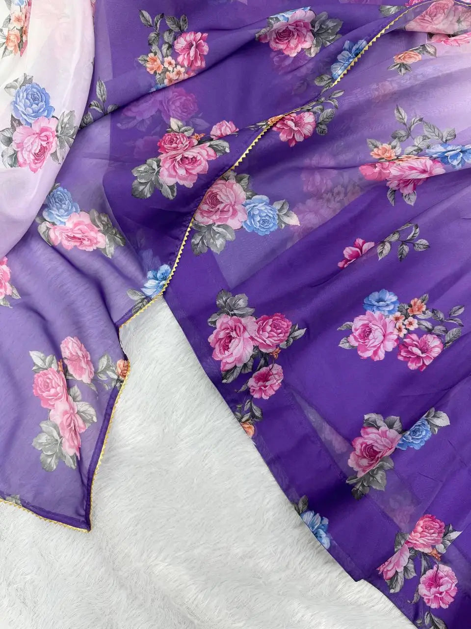 Pure Organza Floral Print Partywear Gown Set