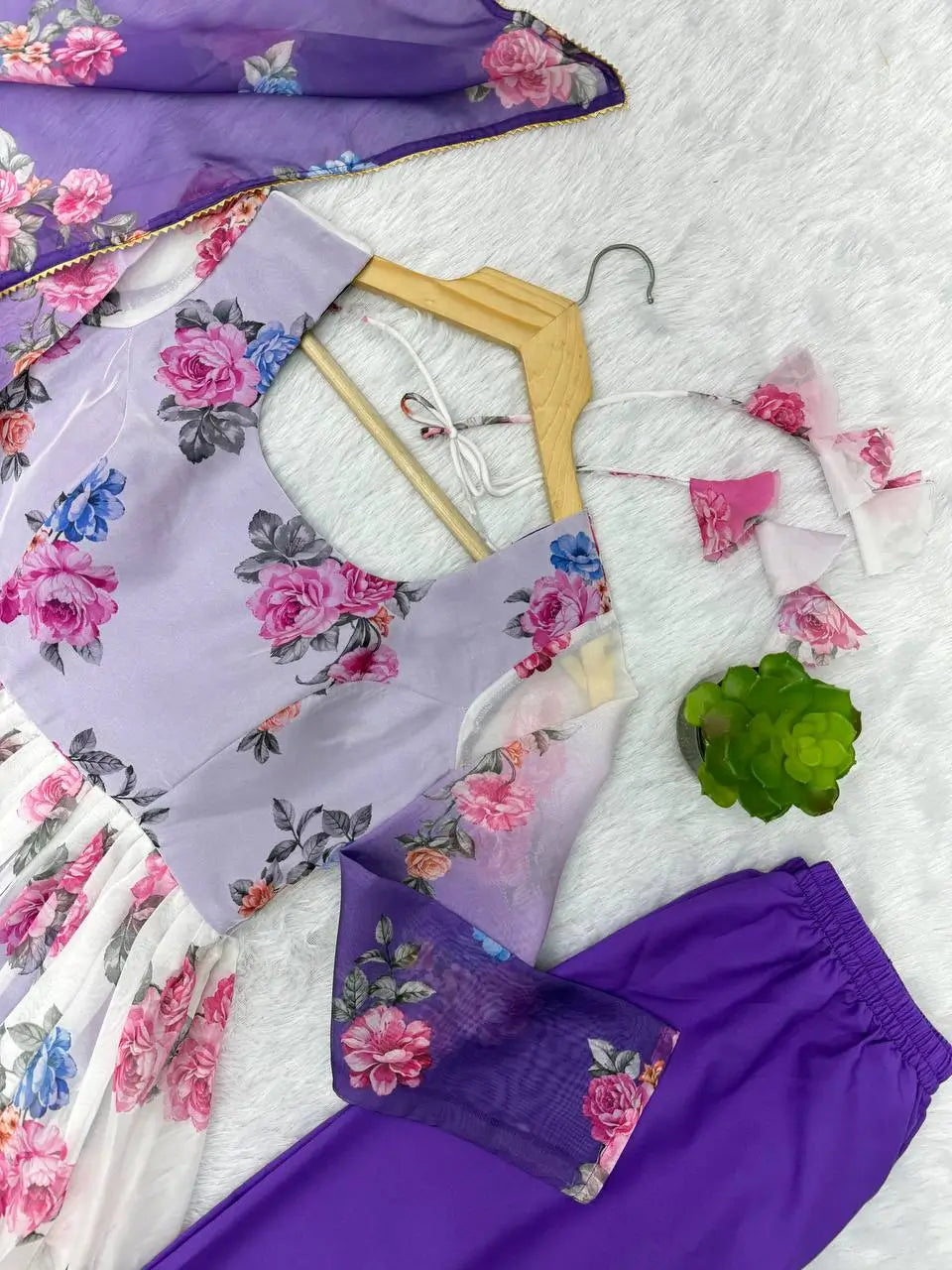 Pure Organza Floral Print Partywear Gown Set