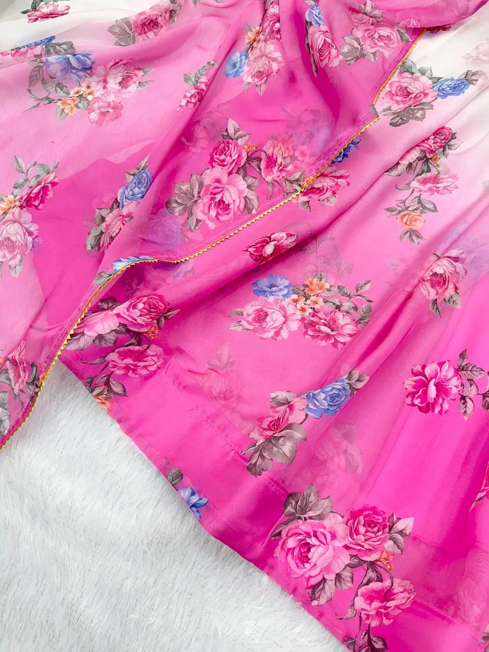 Pure Organza Floral Print Partywear Gown Set