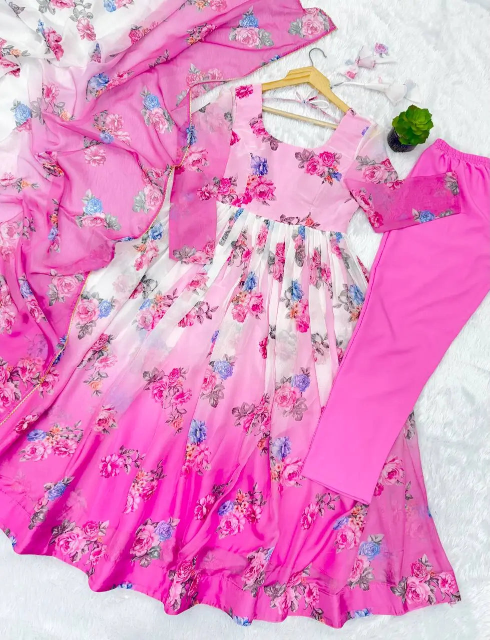 Pure Organza Floral Print Partywear Gown Set