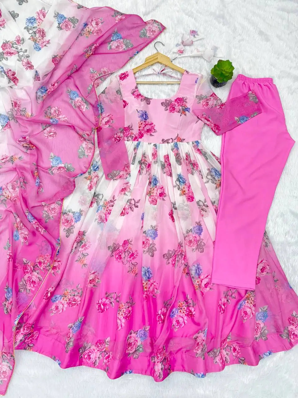 Pure Organza Floral Print Partywear Gown Set
