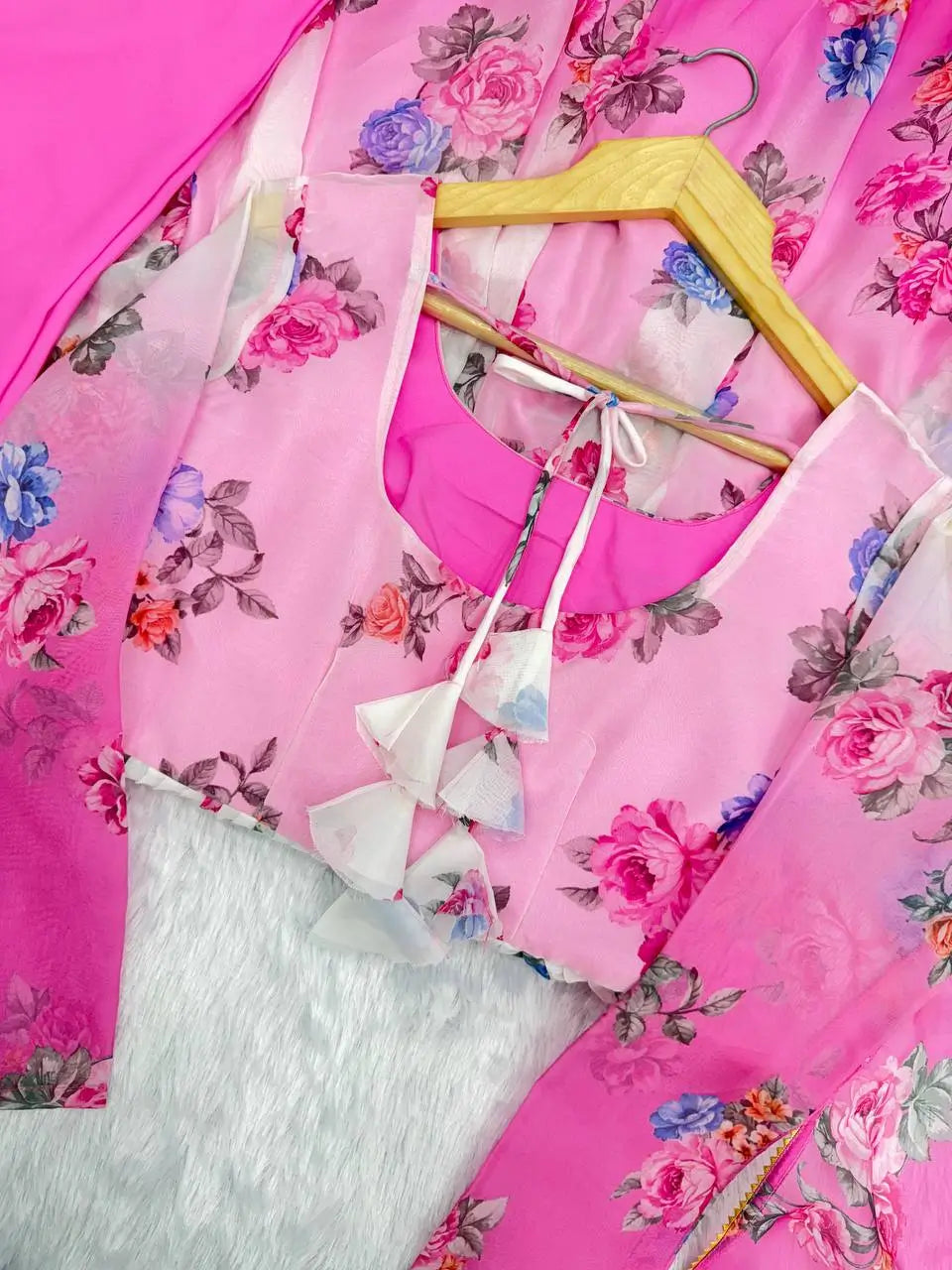 Pure Organza Floral Print Partywear Gown Set