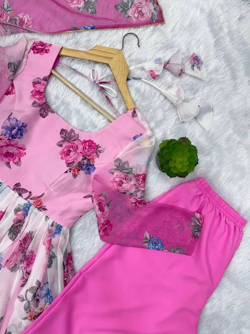 Pure Organza Floral Print Partywear Gown Set